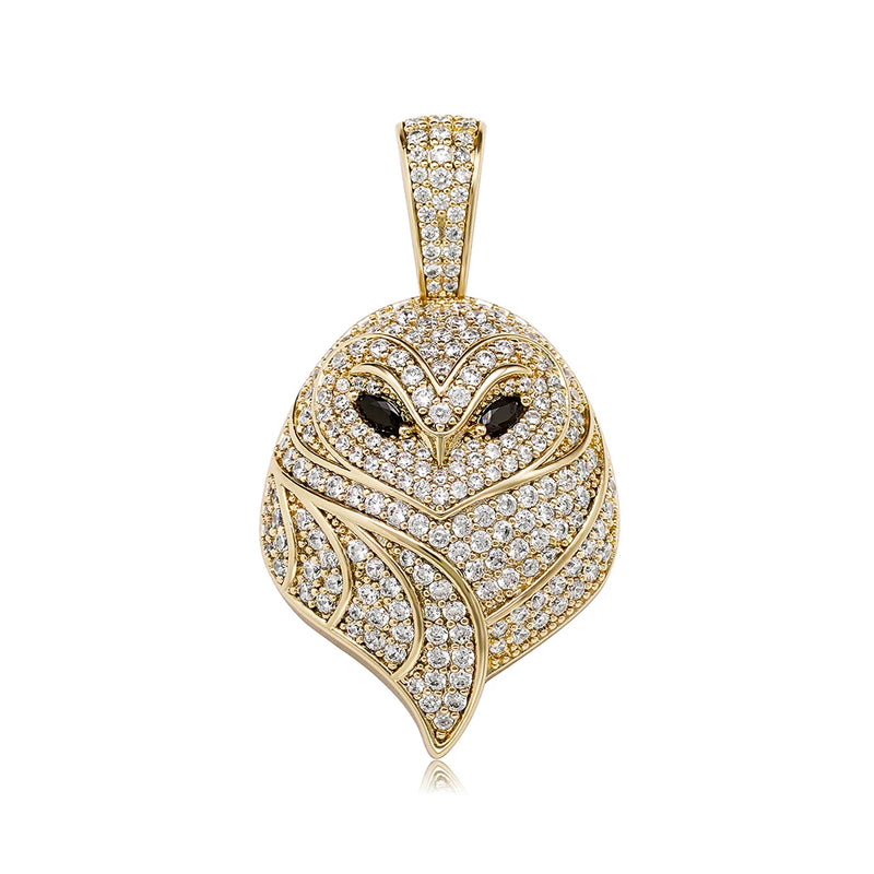Yellow Iced Owl Pendant Necklace with Micro Pave Cubic Zirconia