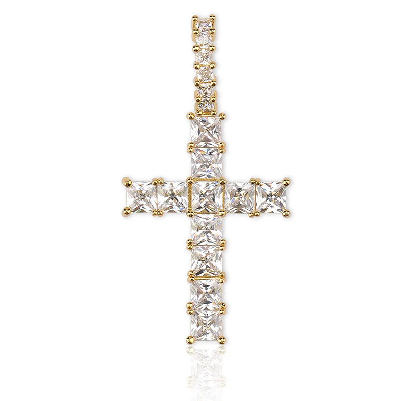 Iced Zircon Baguette Cross Pendant & Tennis Chain Men's Hip hop Jewelry