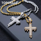 TOPGRILLZ Men's Cross Pendant Necklace Silver Zircon Rope Chain