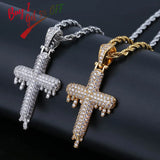 TOPGRILLZ Men's Cross Pendant Necklace Silver Zircon Rope Chain