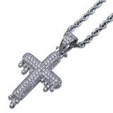 TOPGRILLZ Men's Cross Pendant Necklace Silver Zircon Rope Chain