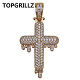 TOPGRILLZ Men's Cross Pendant Necklace Silver Zircon Rope Chain