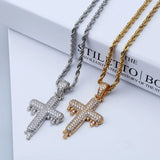 TOPGRILLZ Men's Cross Pendant Necklace Silver Zircon Rope Chain