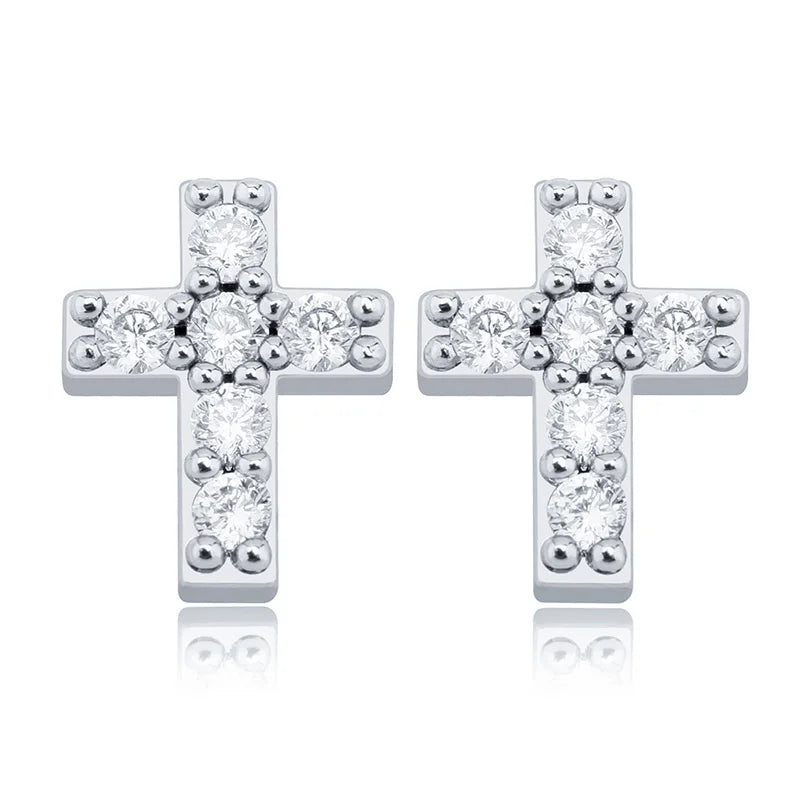 925 Silver CZ Stud Earrings Geometric Cross Hip Hop Jewelry