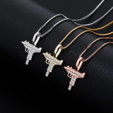 925 Sterling Silver Gun Pendant Iced Out Cubic Zirconia Hip Hop Jewelry