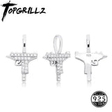 925 Sterling Silver Gun Pendant Iced Out Cubic Zirconia Hip Hop Jewelry