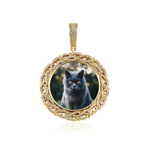 Micro Pave CZ Round Pendant Photo Necklace for Anniversary