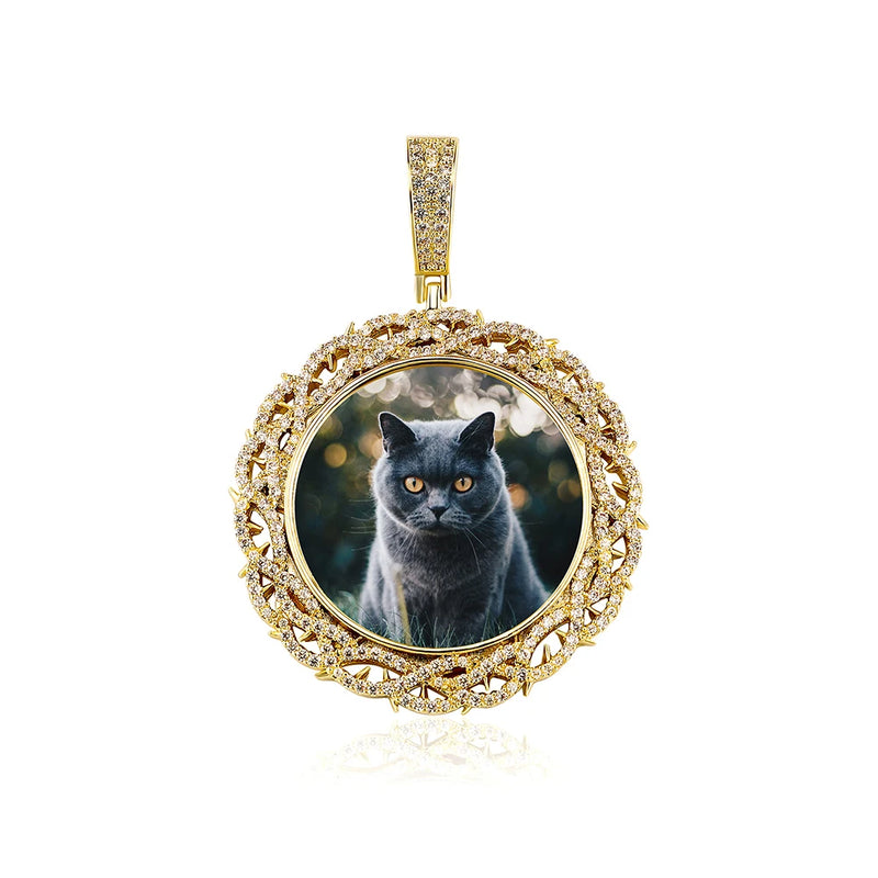 Micro Pave CZ Round Pendant Photo Necklace for Anniversary