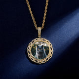 Micro Pave CZ Round Pendant Photo Necklace for Anniversary