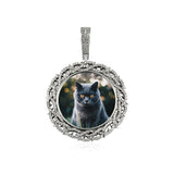 Micro Pave CZ Round Pendant Photo Necklace for Anniversary