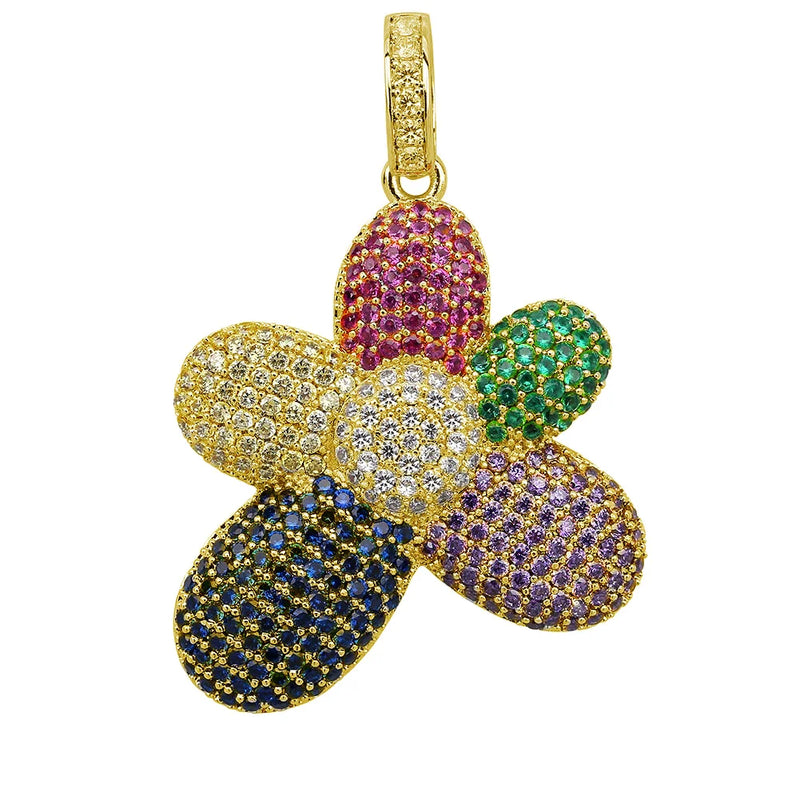 Flower Pendant Necklace with Tennis Chain for Couple