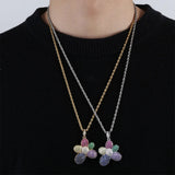 Flower Pendant Necklace with Tennis Chain for Couple