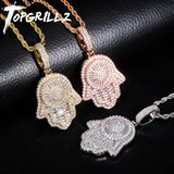 Hip Hop Rock Hand Pendant Necklace with Tennis Chain