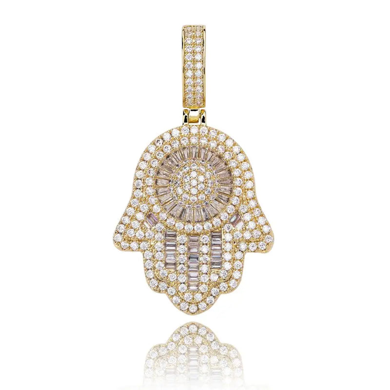 Hip Hop Rock Hand Pendant Necklace with Tennis Chain
