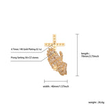 Iced Out Praying Hand Pendant Necklace Cross Hip Hop Punk Jewelry