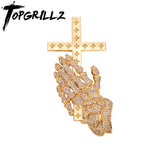 Iced Out Praying Hand Pendant Necklace Cross Hip Hop Punk Jewelry