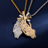 Iced Out Praying Hand Pendant Necklace Cross Hip Hop Punk Jewelry