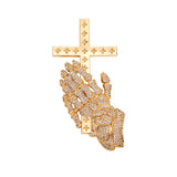 Iced Out Praying Hand Pendant Necklace Cross Hip Hop Punk Jewelry