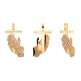 Iced Out Praying Hand Pendant Necklace Cross Hip Hop Punk Jewelry