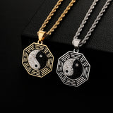 Stainless Steel Taiji-Bagua Pendant Necklace with Zirconia