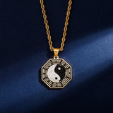 Stainless Steel Taiji-Bagua Pendant Necklace with Zirconia