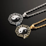 Stainless Steel Taiji-Bagua Pendant Necklace with Zirconia