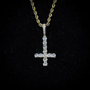 Upside Down CROSS Pendant Iced Out Zirconia Necklace Hip Hop Jewelry