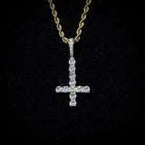 Upside Down CROSS Pendant Iced Out Zirconia Necklace Hip Hop Jewelry