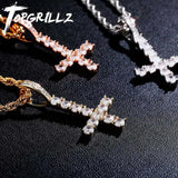 Upside Down CROSS Pendant Iced Out Zirconia Necklace Hip Hop Jewelry