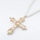 Vintage Pearl Necklace with CZ Cross Pendant
