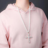 Vintage Pearl Necklace with CZ Cross Pendant