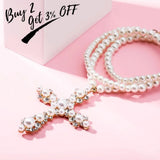 Vintage Pearl Necklace with CZ Cross Pendant