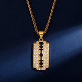 Stainless Steel Razor Pendant Necklace with Zirconia Hip Hop Jewelry