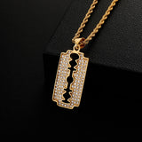 Stainless Steel Razor Pendant Necklace with Zirconia Hip Hop Jewelry