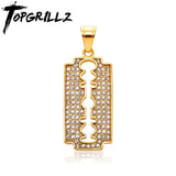 Stainless Steel Razor Pendant Necklace with Zirconia Hip Hop Jewelry