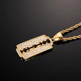 Stainless Steel Razor Pendant Necklace with Zirconia Hip Hop Jewelry