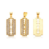 Stainless Steel Razor Pendant Necklace with Zirconia Hip Hop Jewelry