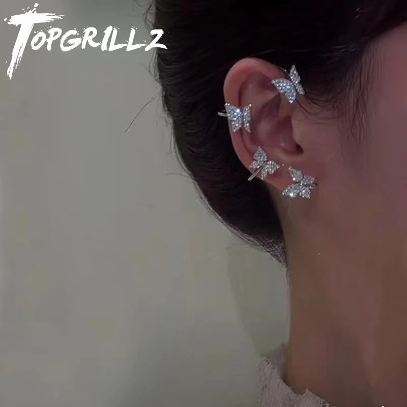 Flash Rhinestones Butterfly Ear Clip Ear Hook Earrings