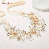 Rhinestone Bridal Hair Accessories Golden Wedding Flower Headband
