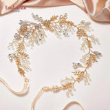 Rhinestone Bridal Hair Accessories Golden Wedding Flower Headband