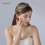 Rhinestone Bridal Hair Accessories Golden Wedding Flower Headband