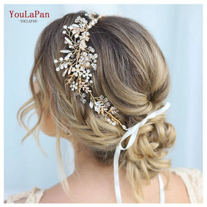 Rhinestone Bridal Hair Accessories Golden Wedding Flower Headband