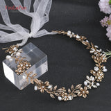 HP355 Alloy Leaf Bridal Headband Wedding Hair Vine Golden Jeweled Headpiece