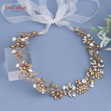 HP355 Alloy Leaf Bridal Headband Wedding Hair Vine Golden Jeweled Headpiece