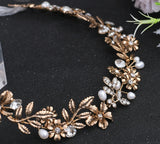 HP355 Alloy Leaf Bridal Headband Wedding Hair Vine Golden Jeweled Headpiece