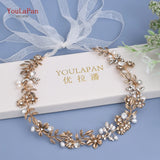 HP355 Alloy Leaf Bridal Headband Wedding Hair Vine Golden Jeweled Headpiece