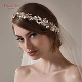 HP355 Alloy Leaf Bridal Headband Wedding Hair Vine Golden Jeweled Headpiece