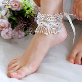 TOPQUEEN L04 Lace Beaded Anklet For Women Pearl Dance Anklet