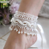 TOPQUEEN L04 Lace Beaded Anklet For Women Pearl Dance Anklet