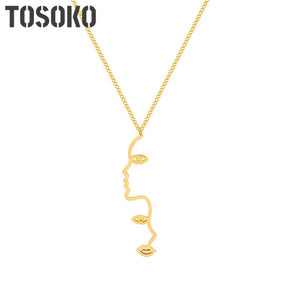 Stainless Steel Face Pendant Necklace Personality Sweater Chain